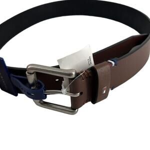 Tommy Hilfiger brown leather belt red whit blue stitching usa career sports sz S